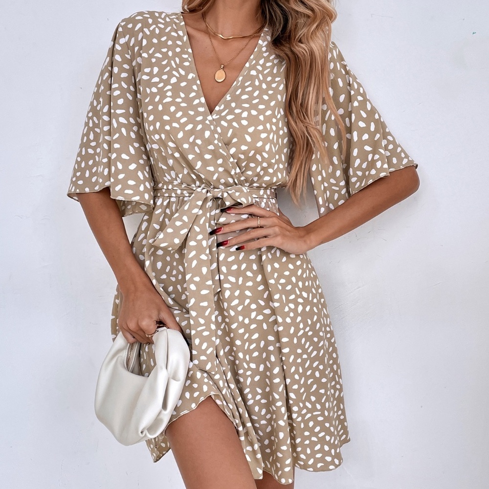 Boho Leopard Print Butterfly Sleeve Mini Dress